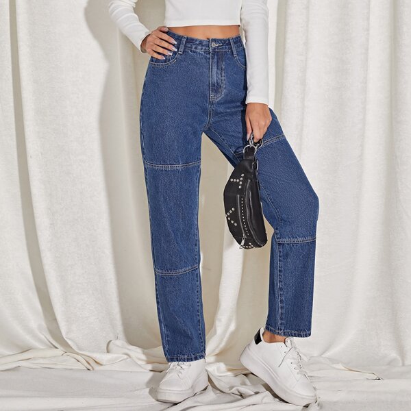 

High Waist Straight Leg Jeans, Dark wash