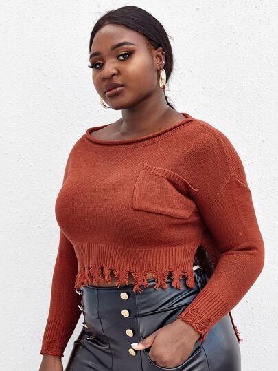 سويترات مقاس كبير عاري الحواف الصاف كاجوال