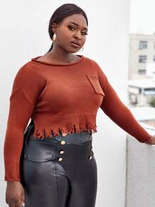 SHEIN Unity 大碼落肩做舊下擺毛衣