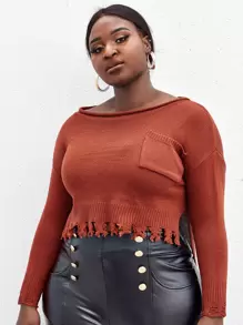 SHEIN Unity 大碼落肩做舊下擺毛衣