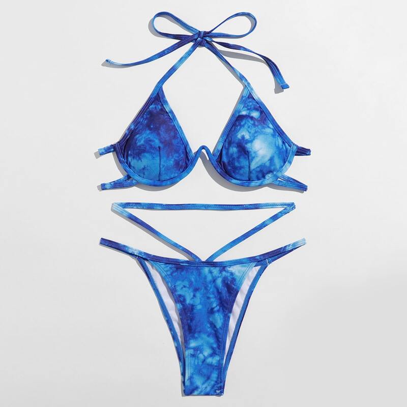 

Tie Dye Underwire Tanga Bikini Swimsuit, Blue