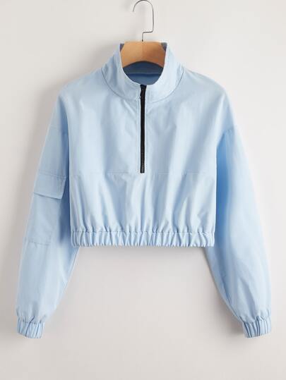 Solid Half Zip Pocket Jacket