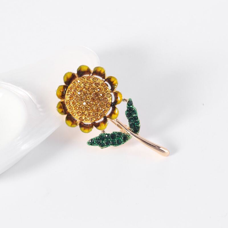 1pc Rhinestone Sunflower Brooch, Yellow