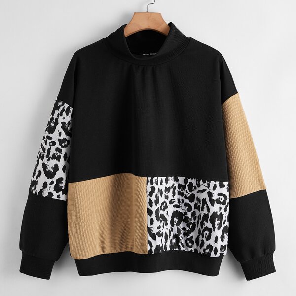 

Plus Color-block Mock Neck Sweatshirt, Multicolor