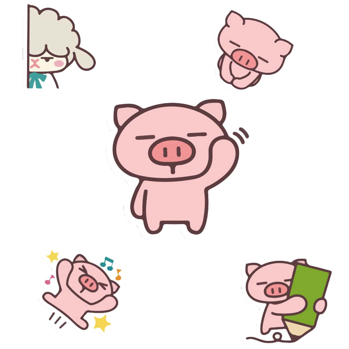 

40pcs Cartoon Pig Sticker, Multicolor
