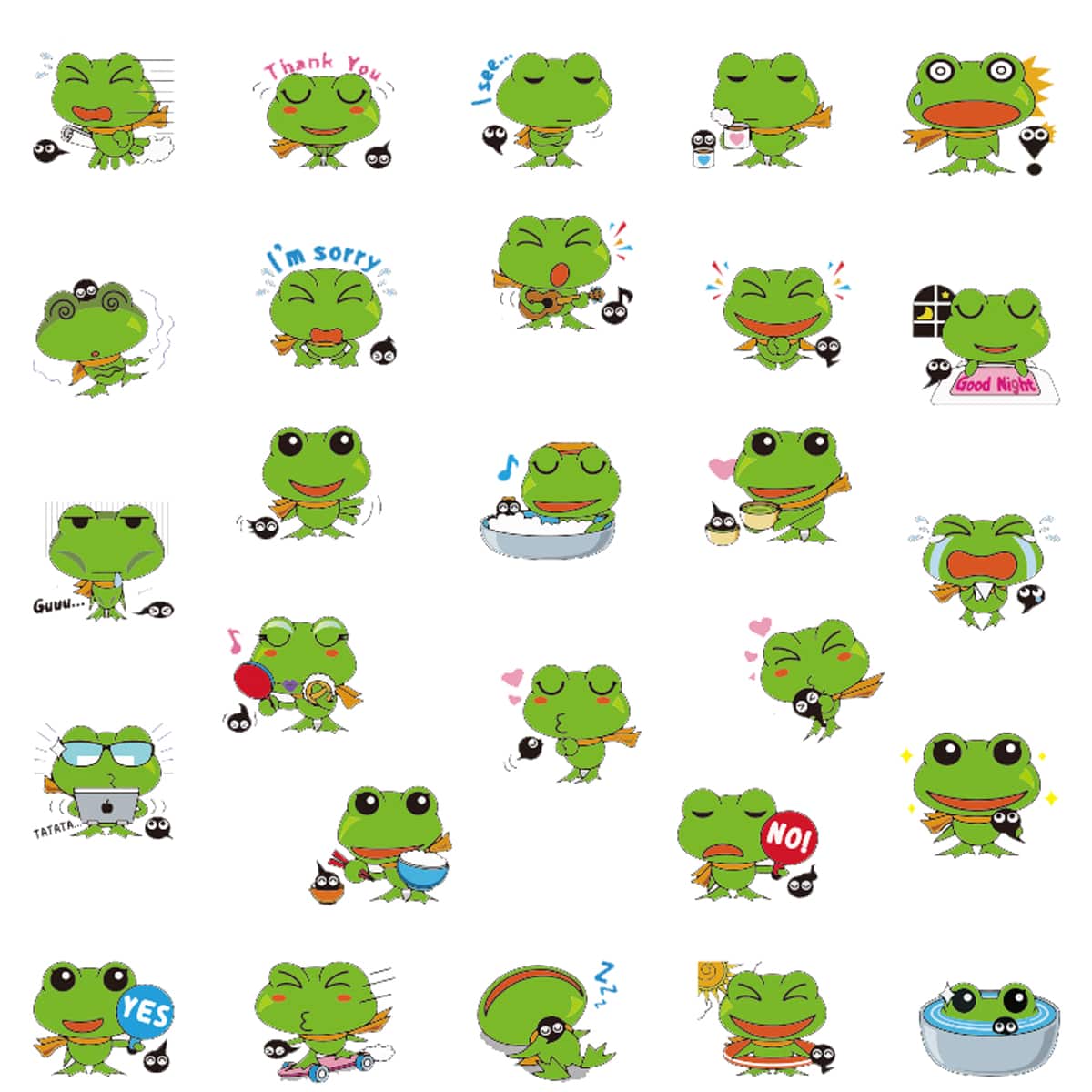 

40pcs Cartoon Frog Sticker, Green