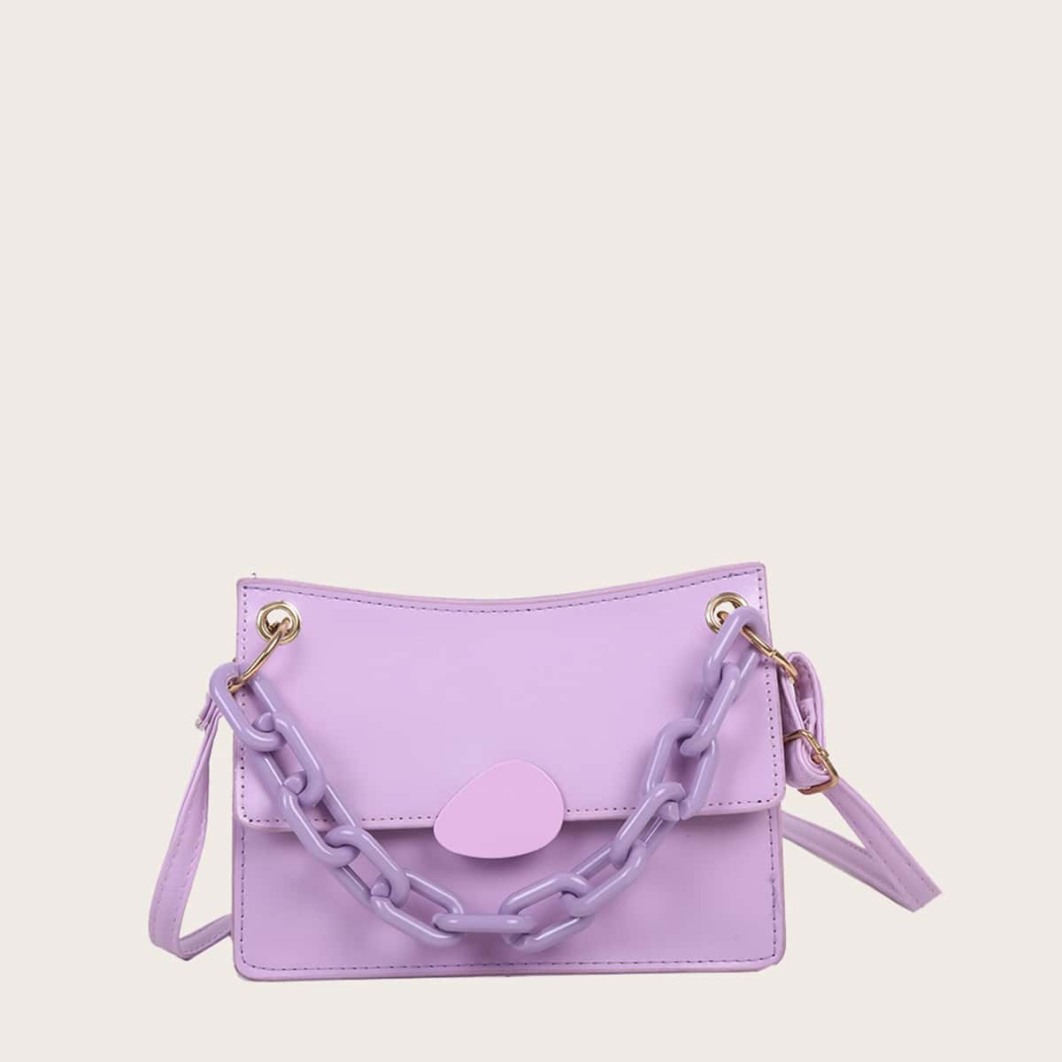 

Chunky Chain Flap Bag, Purple