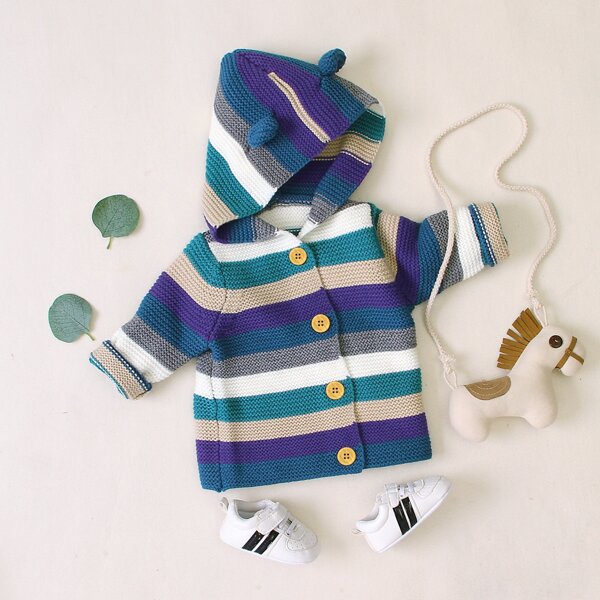 

Baby Boy 3D Ears Patched Striped Cardigan, Multicolor