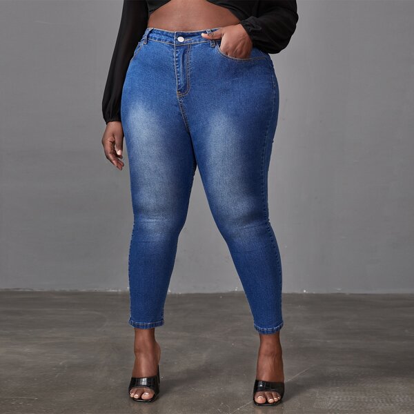 

Plus High Waist Crop Skinny Jeans, Medium wash