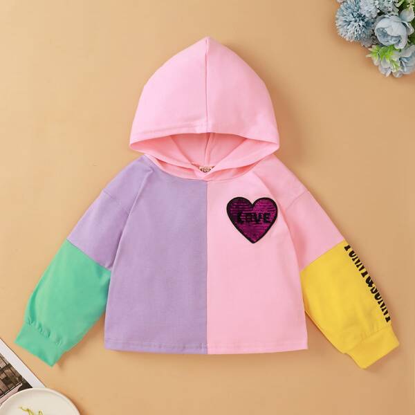 

Toddler Girls Heart Patched Colorblock Hoodie, Multicolor
