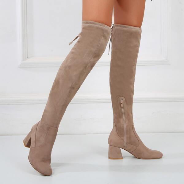 

Tie Back Suede Over The Knee Boots, Khaki