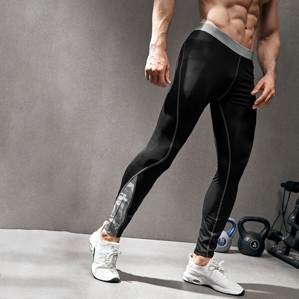 

Men Letter Graphic Sport Tights, Black