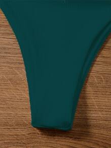 Rib Tie Front Underwire Bikini Set Summer Beach - Dark Green - View 3