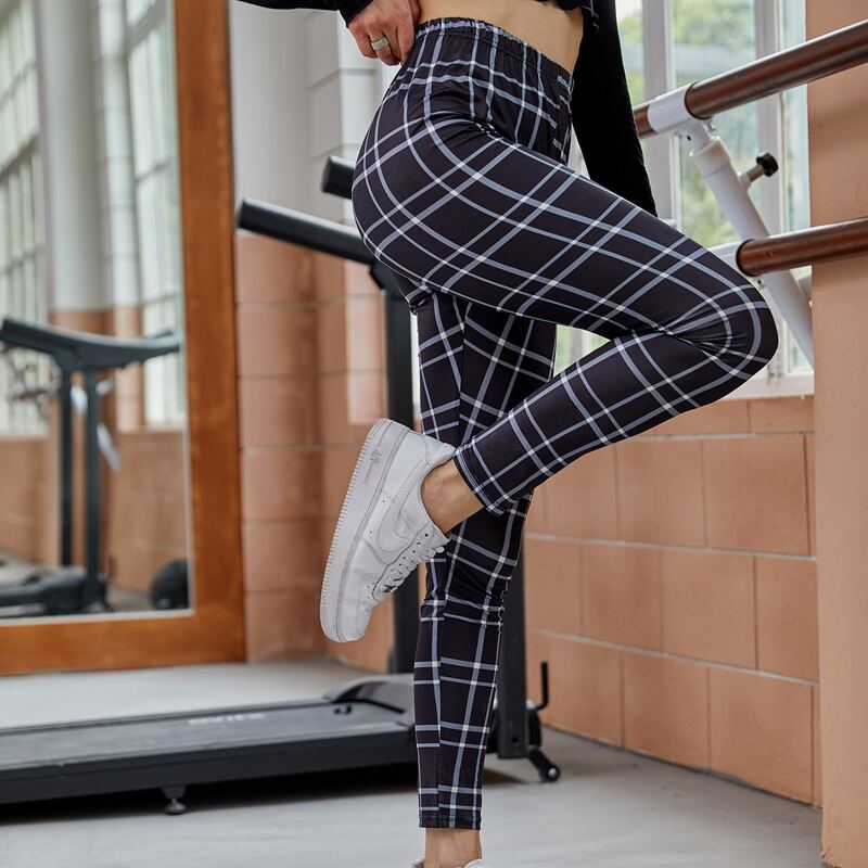 

Plaid High Waisted Leggings, Black