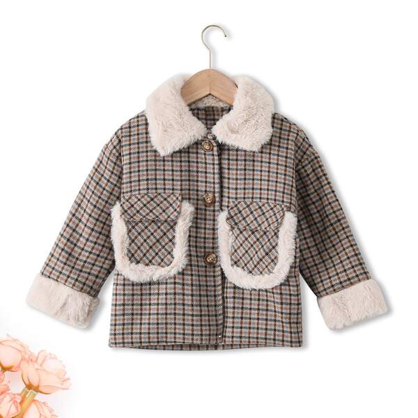 

Toddler Girls Contrast Shearling Plaid Overcoat, Multicolor