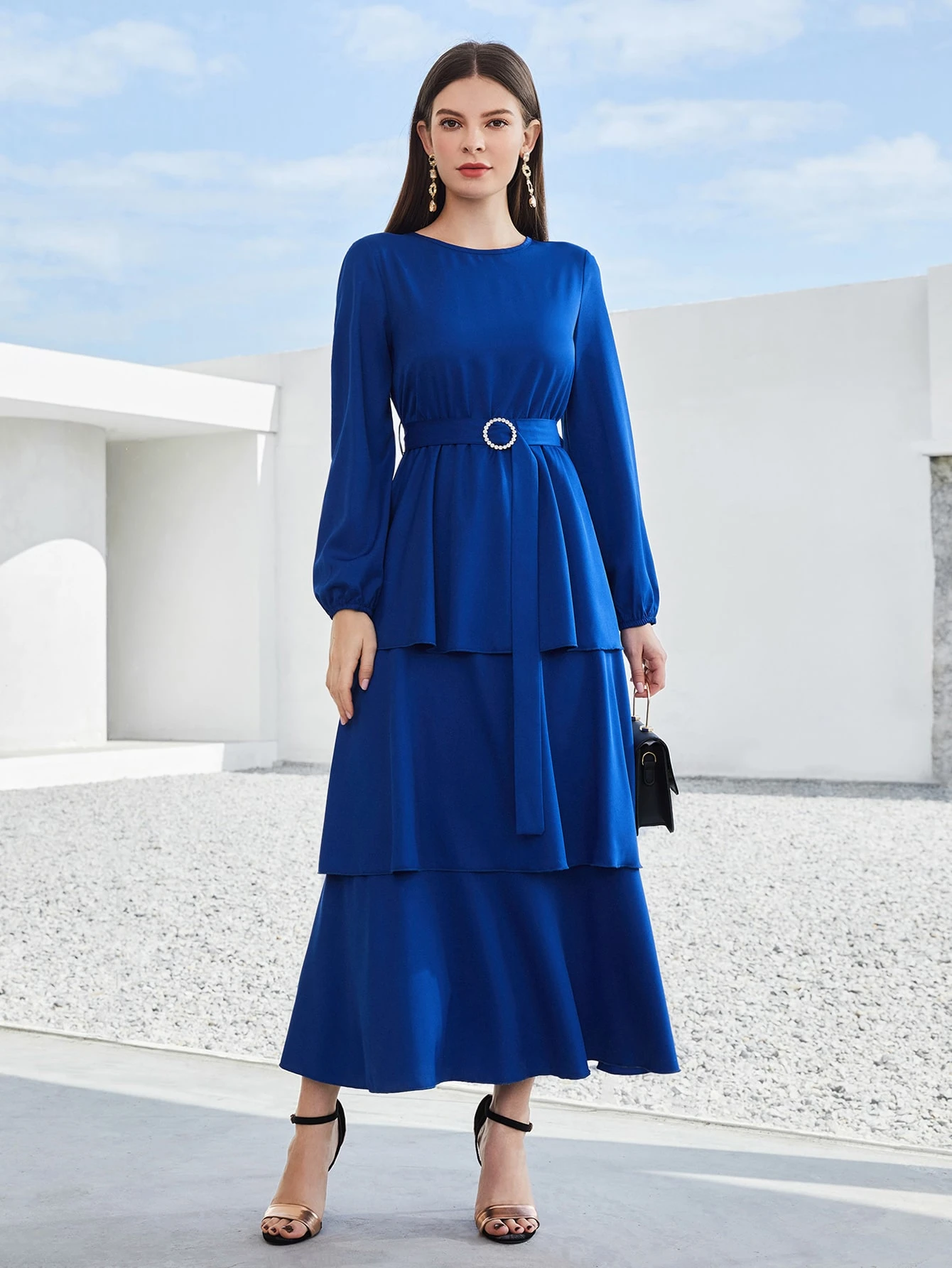 Solid Self Tie Layered A-line Dress 