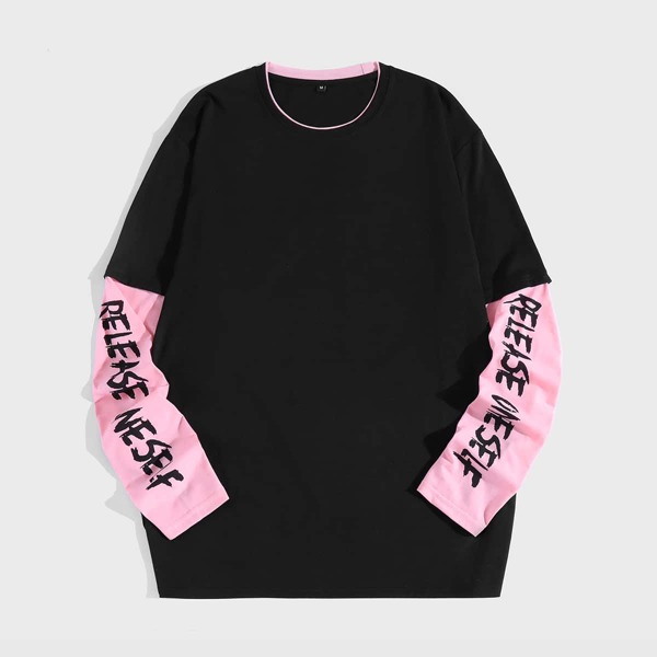 

Men Letter Graphic 2 In 1 Tee, Black