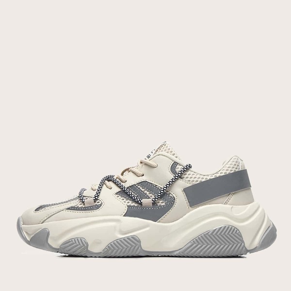 

Men Lace Up Front Mesh Chunky Sneakers, Beige