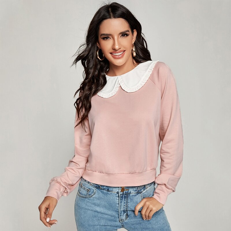 

Peter Pan Collar Raglan Sleeve Sweatshirt, Baby pink