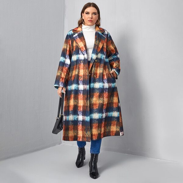 

Plus Buffalo Plaid Print Double Breasted Overcoat, Multicolor