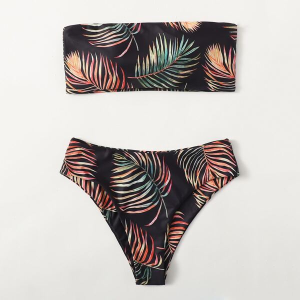 

Tropical Bandeau Bikini Swimsuit, Black