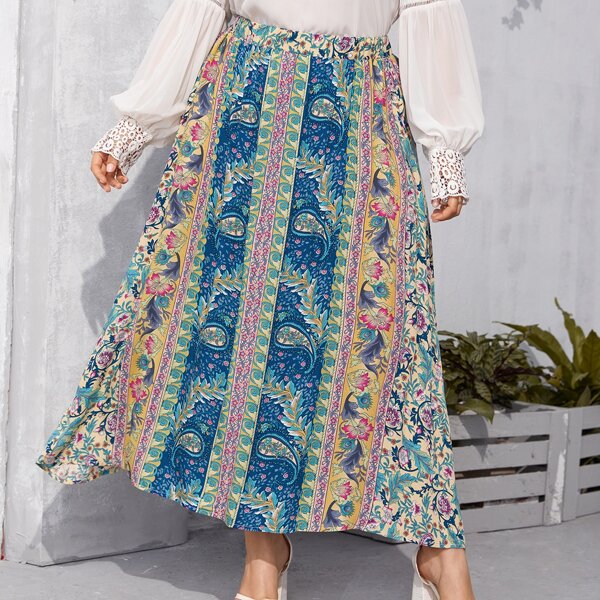 

Plus Paisley Print A-line Skirt, Multicolor