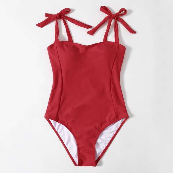 

Tie Shoulder One Piece Swimsuit, Red