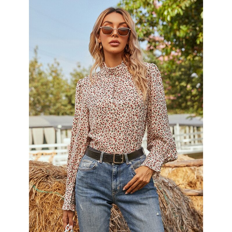 

Ditsy Floral Ruffle Neck Bishop Sleeve Blouse, Multicolor