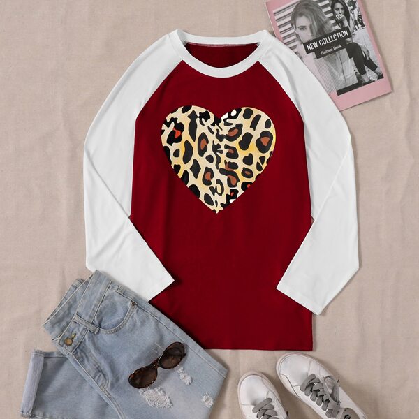 

Plus Leopard & Heart Print Tee, Red and white