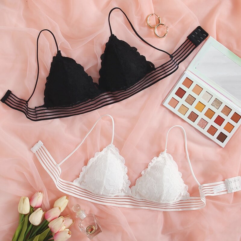 

2pack Floral Lace Bra Set, Black and white