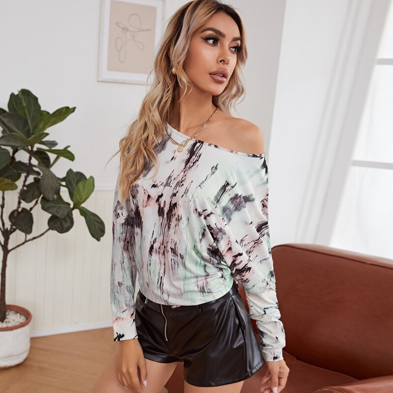 

Drop Shoulder Landscape Print Tee, Multicolor