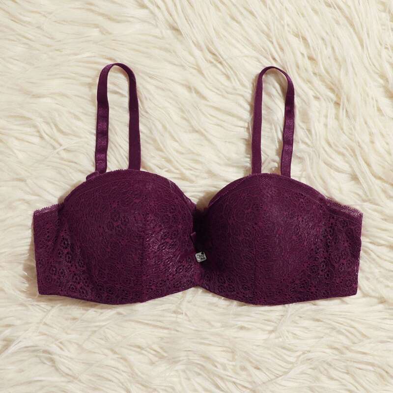 

1pc Push Up Lace Bra, Purple