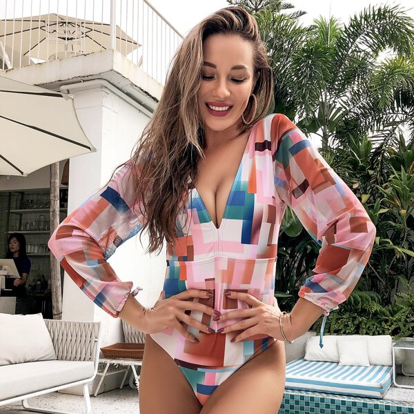 

Color Block One Piece Swimsuit, Multicolor