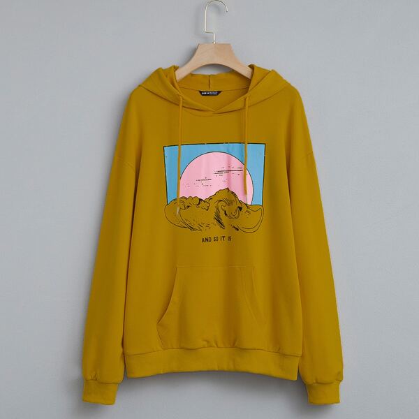 

Great Wave And Slogan Graphic Hoodie, Ginger
