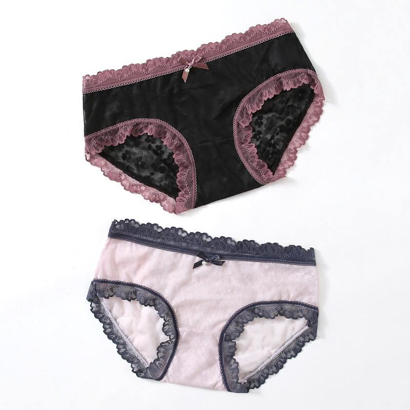 2pack Lace Trim Panty Set, Multicolor