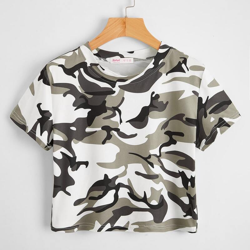 

Camo Print Crop Tee, Multicolor