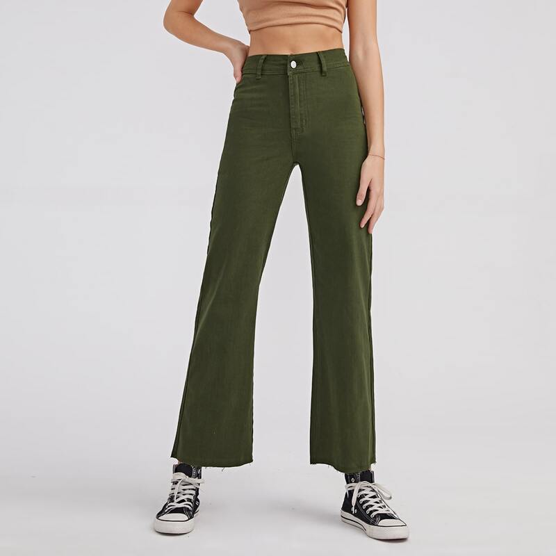 

High Waist Solid Jeans, Army green