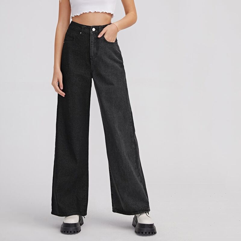 

High Waist Wide Leg Jeans, Black