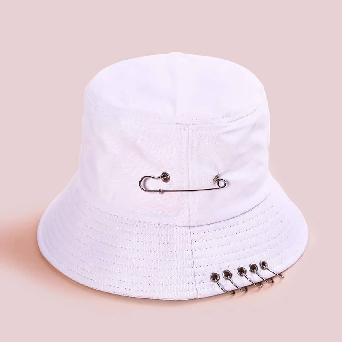 

Safety Pin Decor Bucket Hat, White