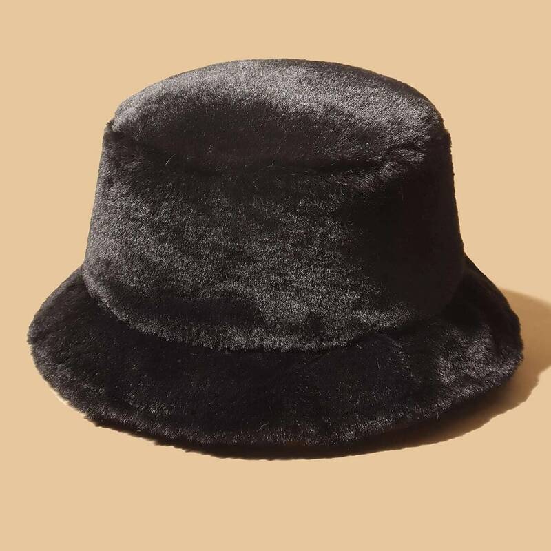 

Plain Fluffy Bucket Hat, Black