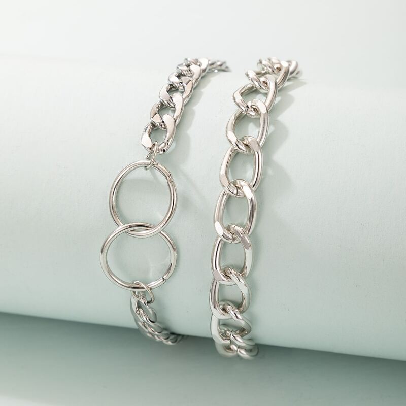 

2pcs Ring Linked Chain Bracelet, Silver