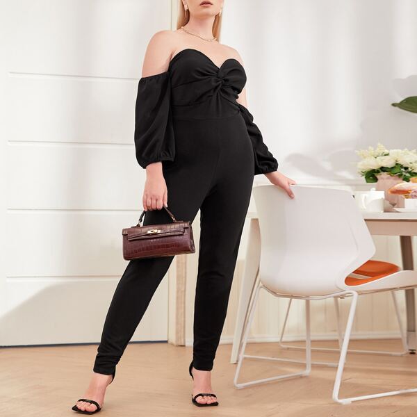 

Plus Off Shoulder Twist Front Jumpsuit, Black