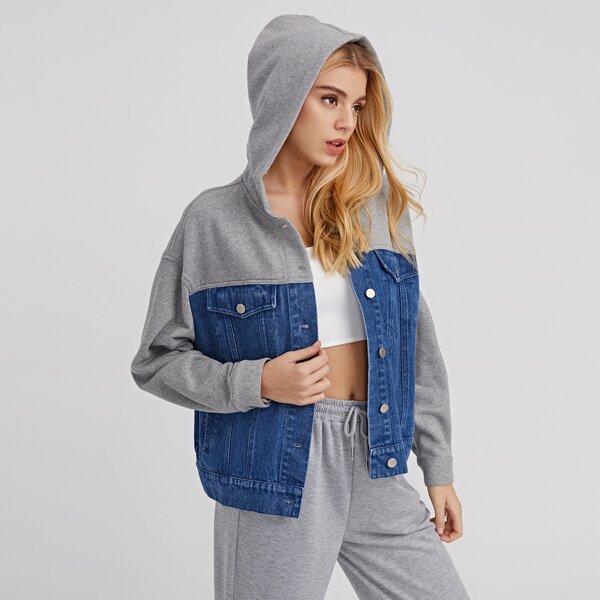 

Drop Shoulder Color Block Denim Jacket, Multicolor