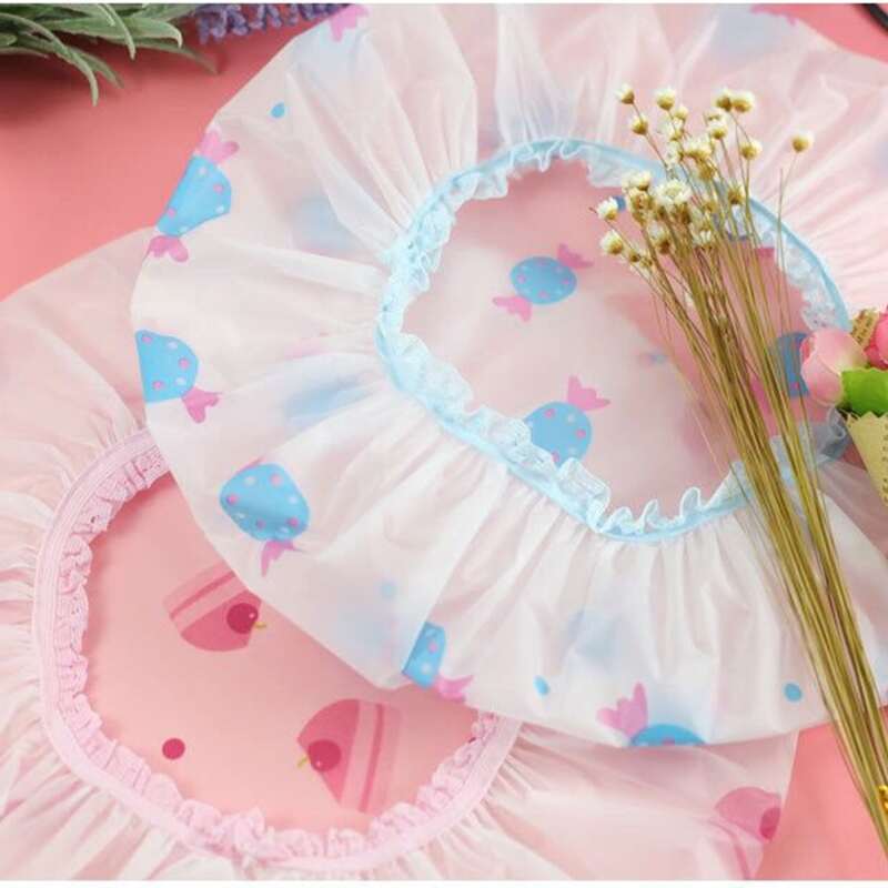 

2pcs Cake & Candy Print Shower Cap, White