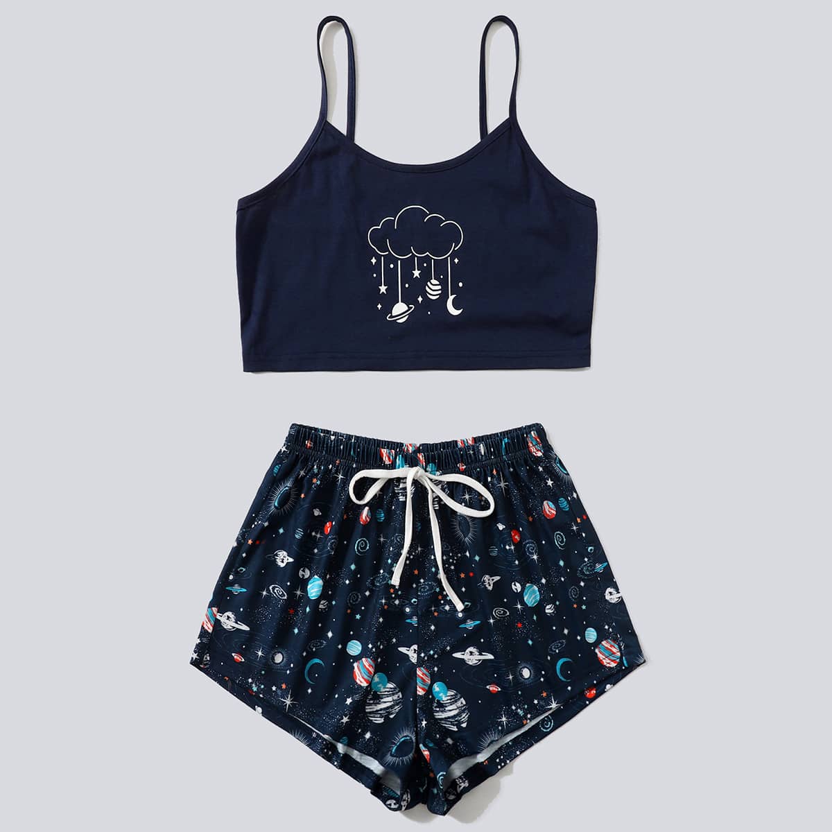 

Galaxy Pattern Cami & Shorts PJ Set, Blue