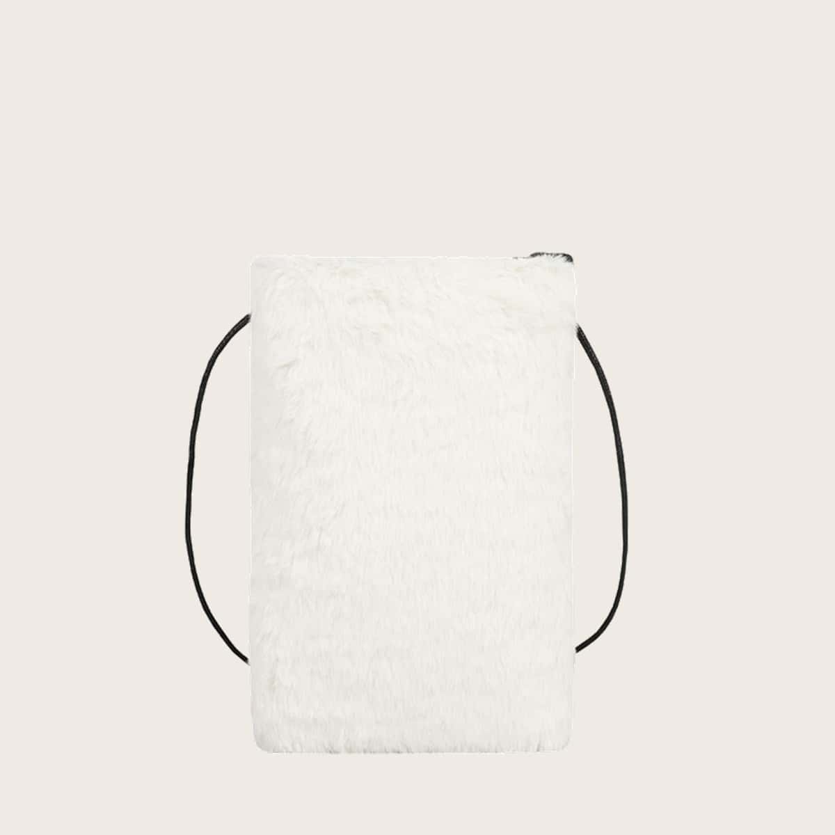 

Solid Fluffy Crossbody Bag, White