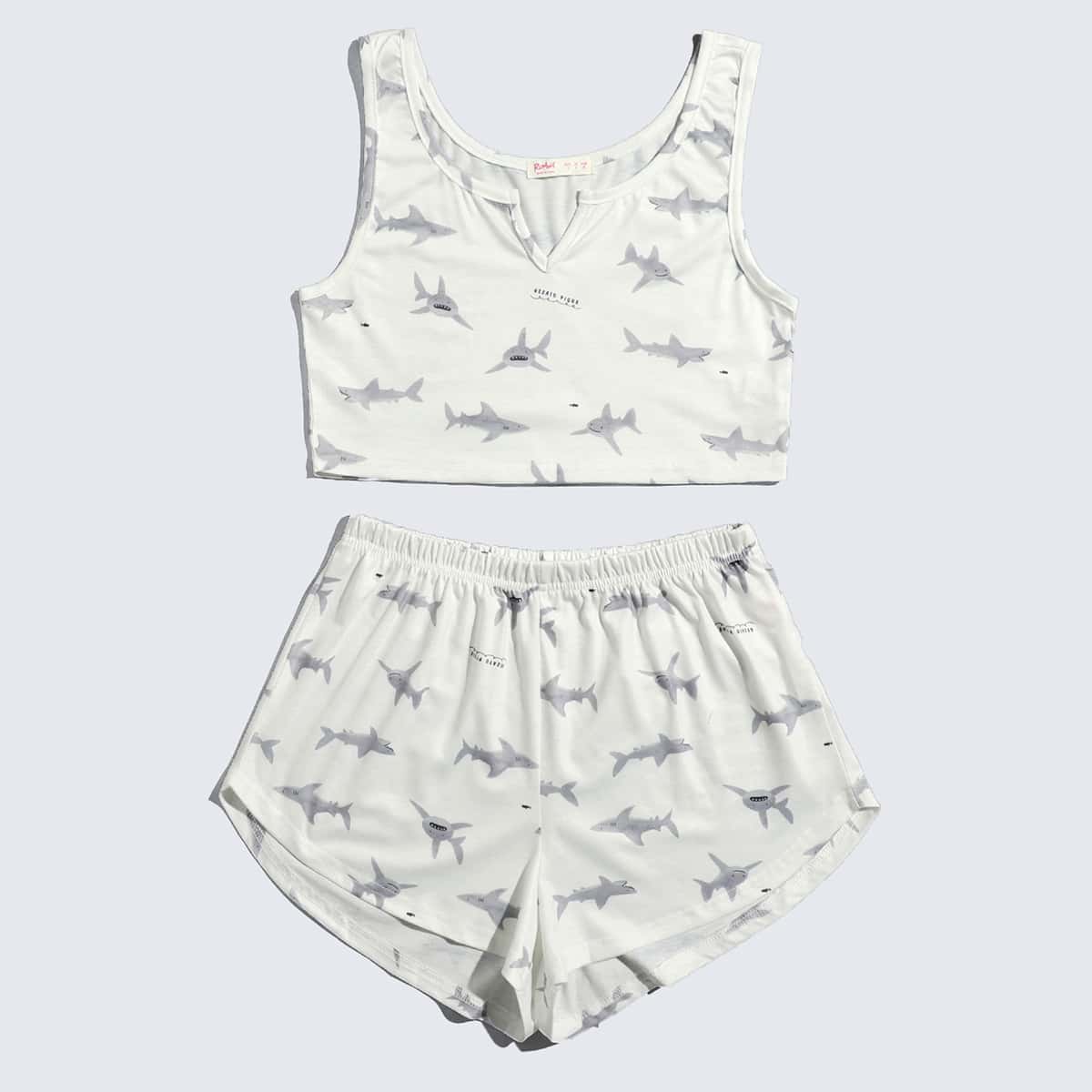 

Shark Print Tank & Shorts PJ Set, Multicolor