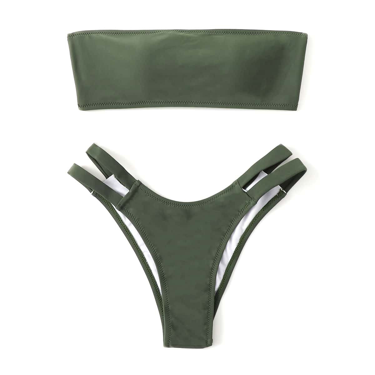 

Lace-up High Leg Bikini Swimsuit, Army green