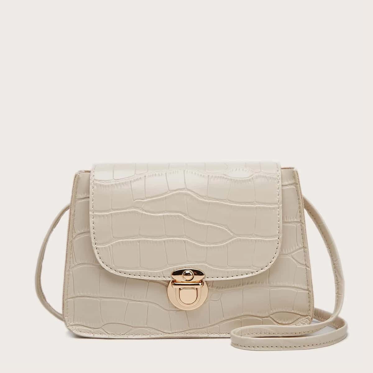 

Croc Embossed Flap Crossbody Bag, Beige
