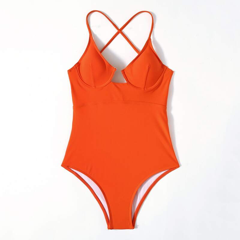 

Crisscross Back Underwire One Piece Swimsuit, Orange